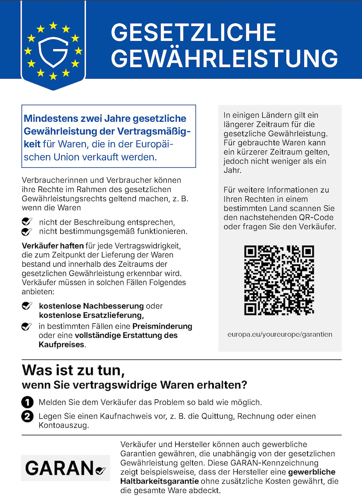 Harmonisierte Mitteilung über das gesetzliche Gewährleistungsrecht